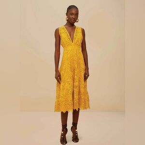 Farm Rio Landscape Guipure Yellow Midi Dress - New!